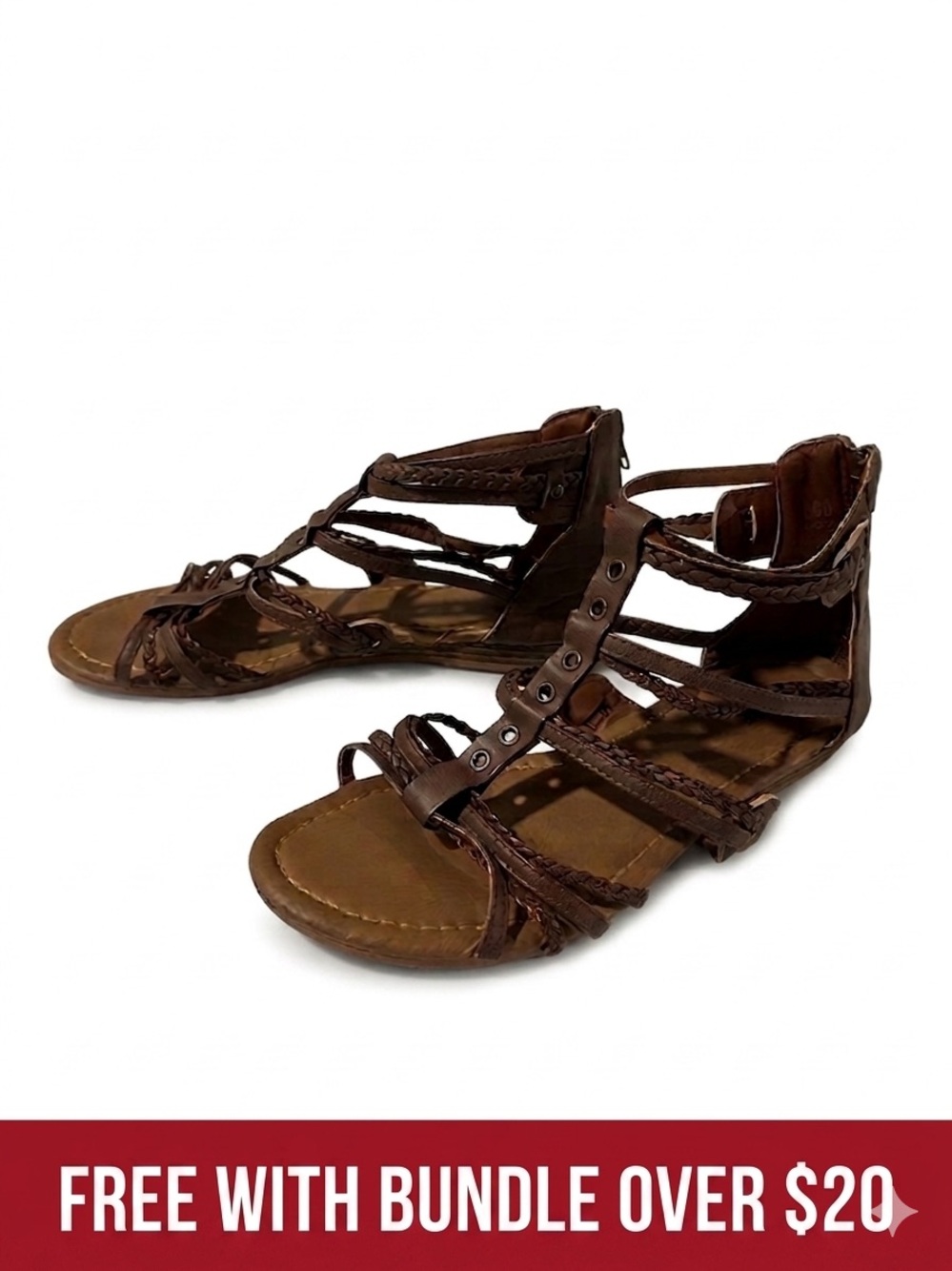 FREE WITH BUNDLE Strappy Brown Boho Gladiator Sandals with Braided Detail Sz 8